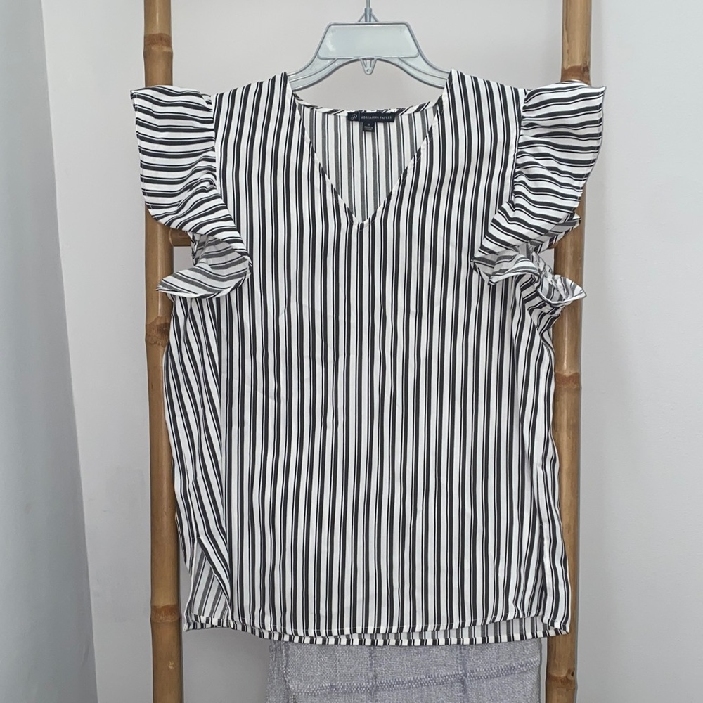 Adrianna Papell Black and White Striped Blouse